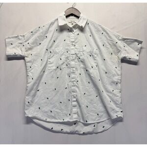 Madewell Shirt Womens 2XS White Embroidered Cactus Courier Boxy Fit Button Up